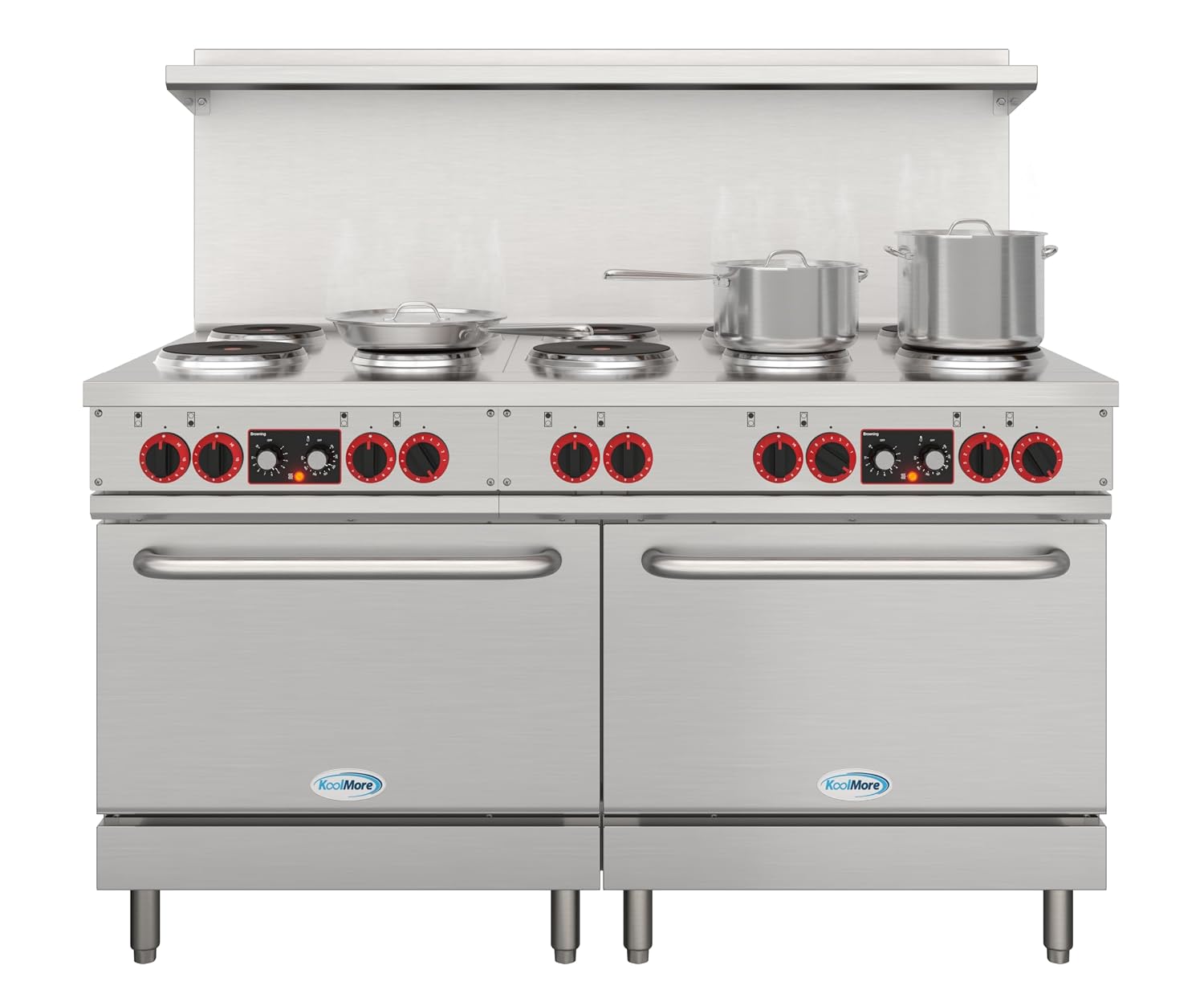 KoolMore 60 in. Commercial Electric Range with 10 Burners and 2 Standard Electric Ovens in Stainless Steel - 208V 3-Phase, CSA Listed (KM-CR60-E)