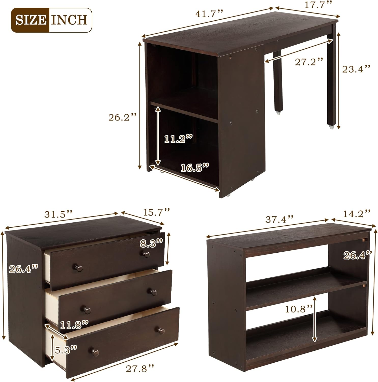 Harper & Bright Designs Wood Twin Size Loft Bed with Desk and Storage Cabinet, Low Loft Bed with Storage Drawers for Kids Teens Girls Boys, No Box Spring Needed, Space Saving, Espresso