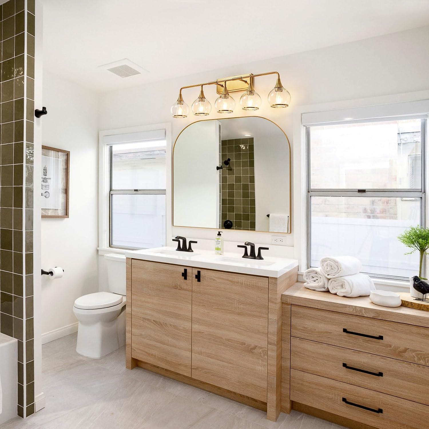 Gold Bathroom Vanity Light 5-Lights Bathroom Light Fixtures Over Mirror with Clear Glass Shade 39.2 inch Wall Sconce Lighting Bath(Exclude E26 Bulb)