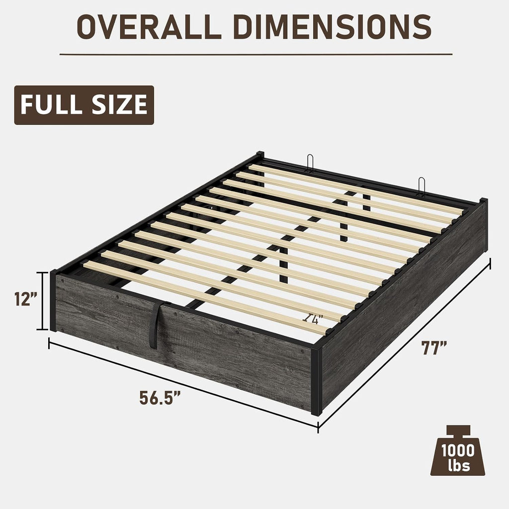 LUXOAK 3 Pieces Bedroom Sets, Includes Full Size Lift Up Storage Platform Bed Frame, 2 Drawers Farmhouse Nightstand Set of 2 with Charging Station, No Box Spring Needed, Rustic Grey