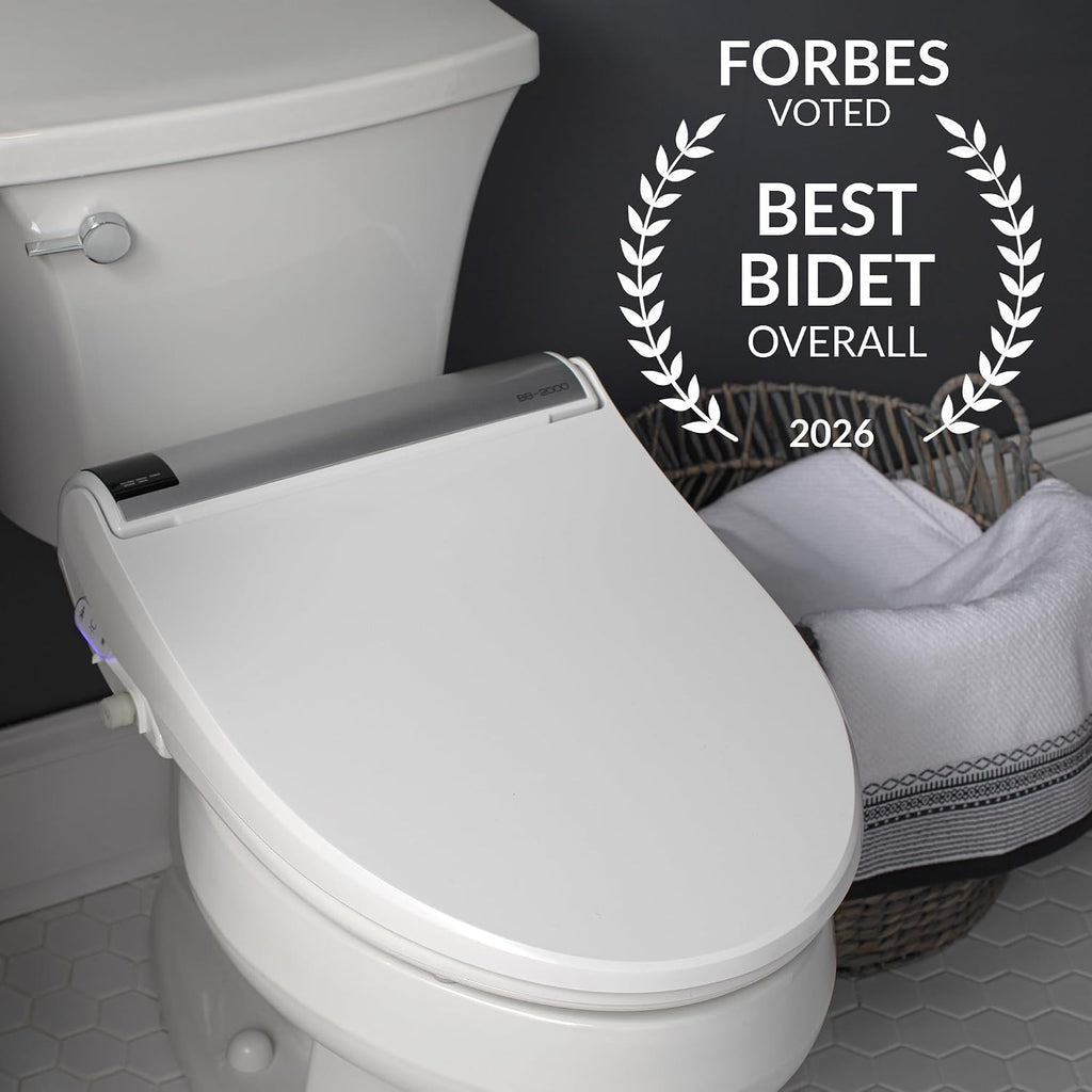 Bio Bidet BB2000 Electric Bidet Toilet Seat, Warm Water with Air Dryer, Heated Seat with Sensor and Slow Close Lid, Night Light, Modern Black Remote Control, Elongated