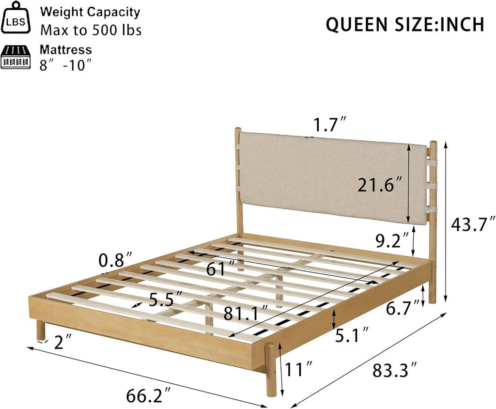 Modern Queen Bed Frame Set with 2 Nightstands, Beige Wood Platform Bed with Headboard and Matching Bedside Tables for Bedroom