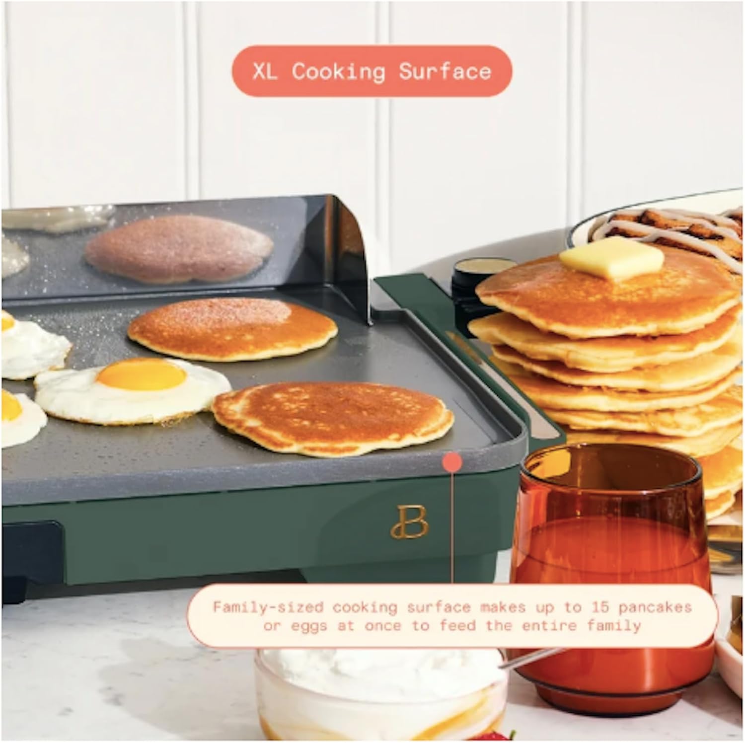 Stunning XL Electric Griddle 12' x 22,' Non-stick (Thyme Green)