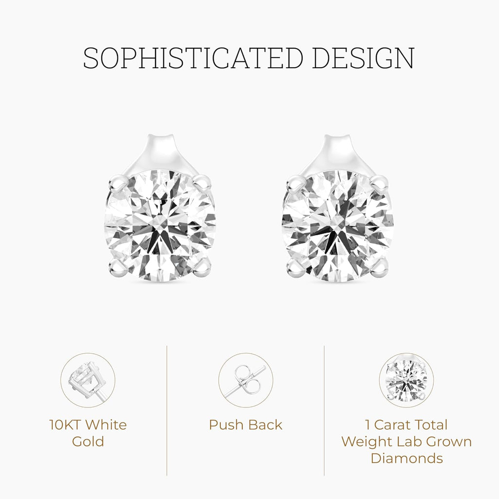 Gilded Lab-Grown Diamond Stud Earrings 10KT White Gold and 10KT Yellow Gold | Hypoallergenic Fine Gold Jewelry | 4-Prong Basket, Push Back Nut | VS2 SI1 Clarity, F Color, Round Cut | 1/5,1/4,1/3,3/8,1/2,3/4,1,2 ct tw