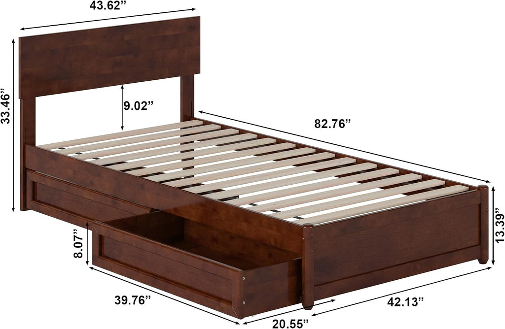 AFI, Wesley Twin XL Platform Bed with Panel Footboard & Storage Drawers, Walnut