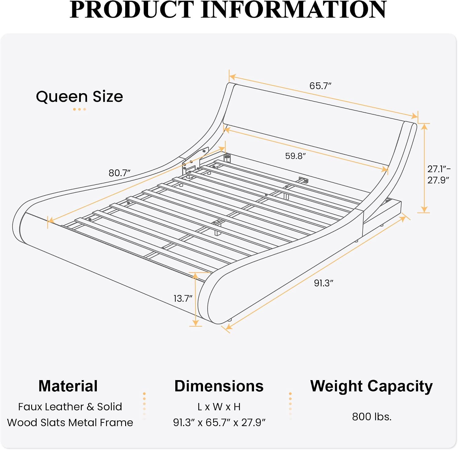 SHA CERLIN Modern Low Profile Platform Bed Frame Queen Size, Stylish Faux Leather Upholstered Sleigh Bed with Adjustable Headboard, No Box Spring Needed, Black&White