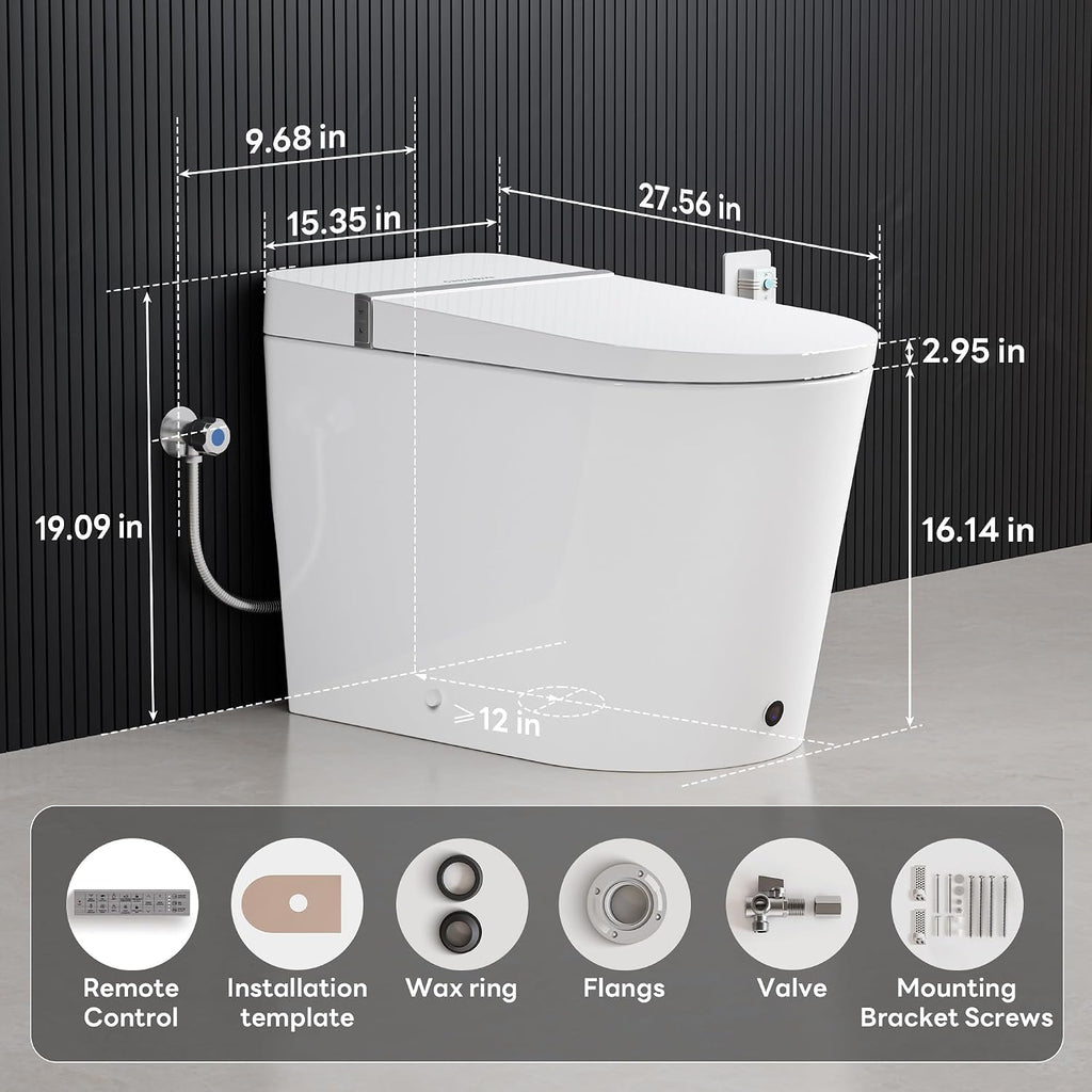 Casta Diva Smart Toilet, Wider Bidet with Heated Seat, Auto Open/Close, Warm Water, Foot Sensor Auto Flushing, Modern Japanese Toilet for Bathroom with Remote Control 1.28GPF(CD-K010)