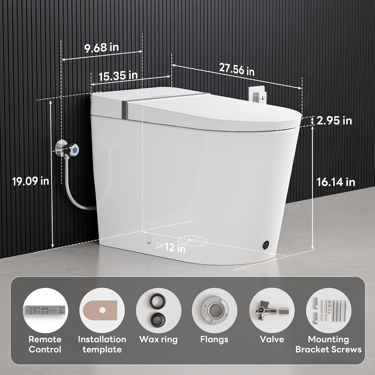 Casta Diva Smart Toilet, Wider Bidet with Heated Seat, Auto Open/Close, Warm Water, Foot Sensor Auto Flushing, Modern Japanese Toilet for Bathroom with Remote Control 1.28GPF(CD-K010)