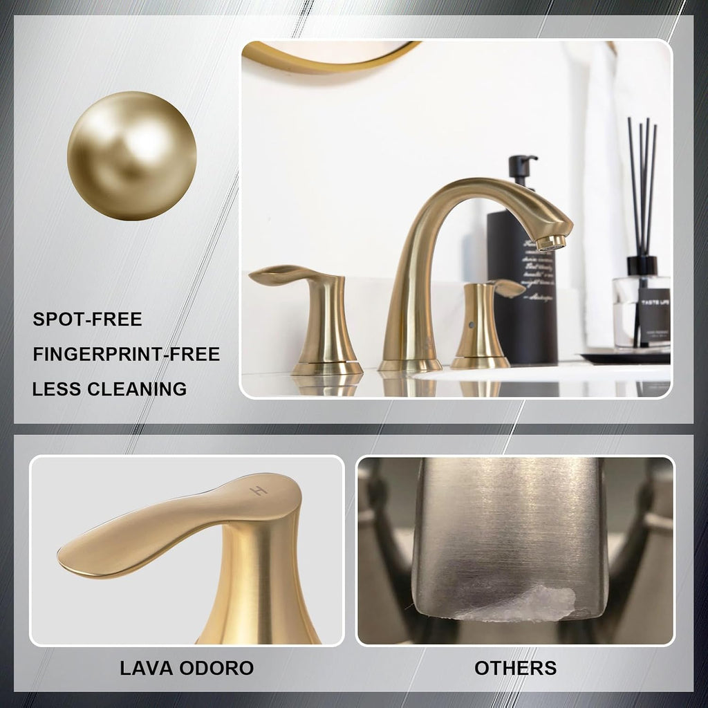 Lava Odoro Valenvoir Gold Bathroom Faucet for Sink 3 Hole, Bronze Gold 8 inch Widespread Bathroom Faucet 2 Handle Bathroom Sink Faucet for Vanity with Drain Assembly Supply line, BF405-BB