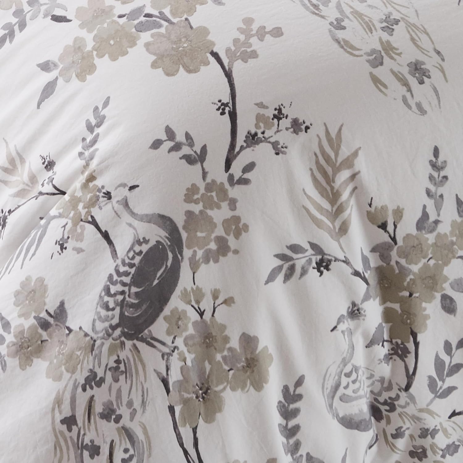 Levtex Home Pisa Reversible King/Cal King Comforter Set (106x94in) with 2 Pillowcases (36x20in) - Floral Peacock - Grey, Taupe - 100% Cotton King Size Comforter Set - Soft, Pre-Washed