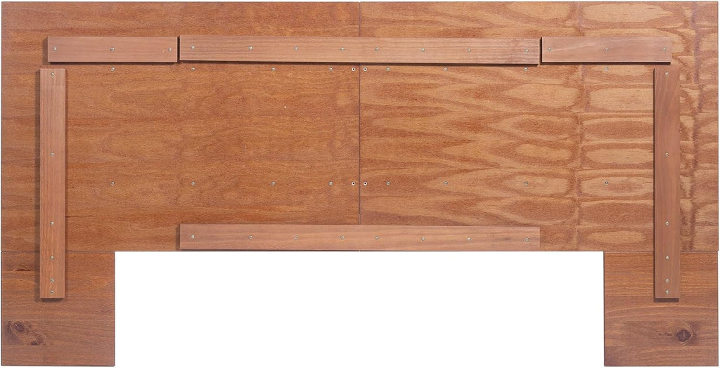 memomad Bali Slim Set: Storage Platform Bed with Drawers + Flat Panel Headboard (Full Size, Caramel Brown Wood)