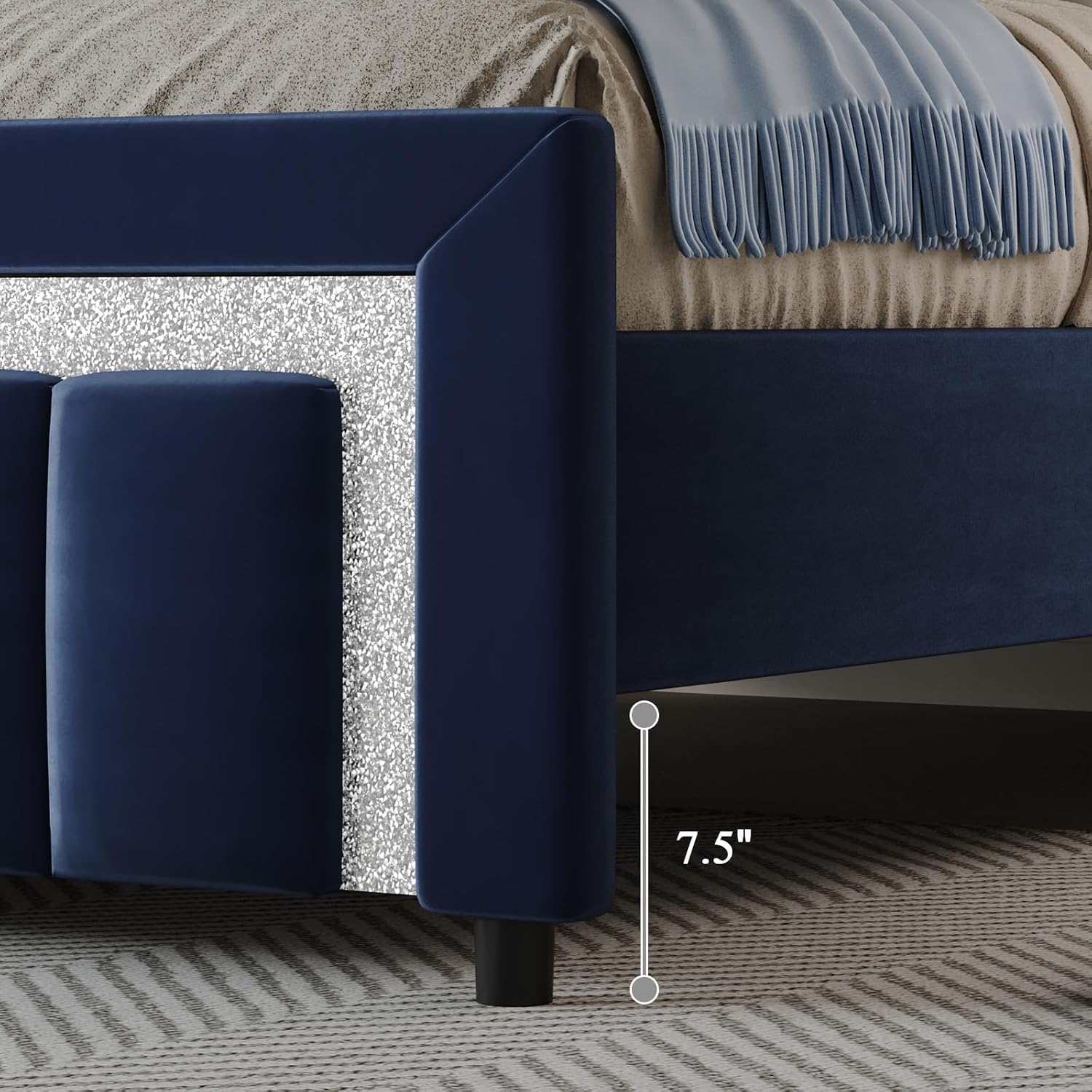 HOMBCK Full Size Bed Frame with Upholstered Headboard and Footboard, Full Size Upholstered Bed Frame with Diamond Design, No Box Spring Needed, Easy Assembly, Blue