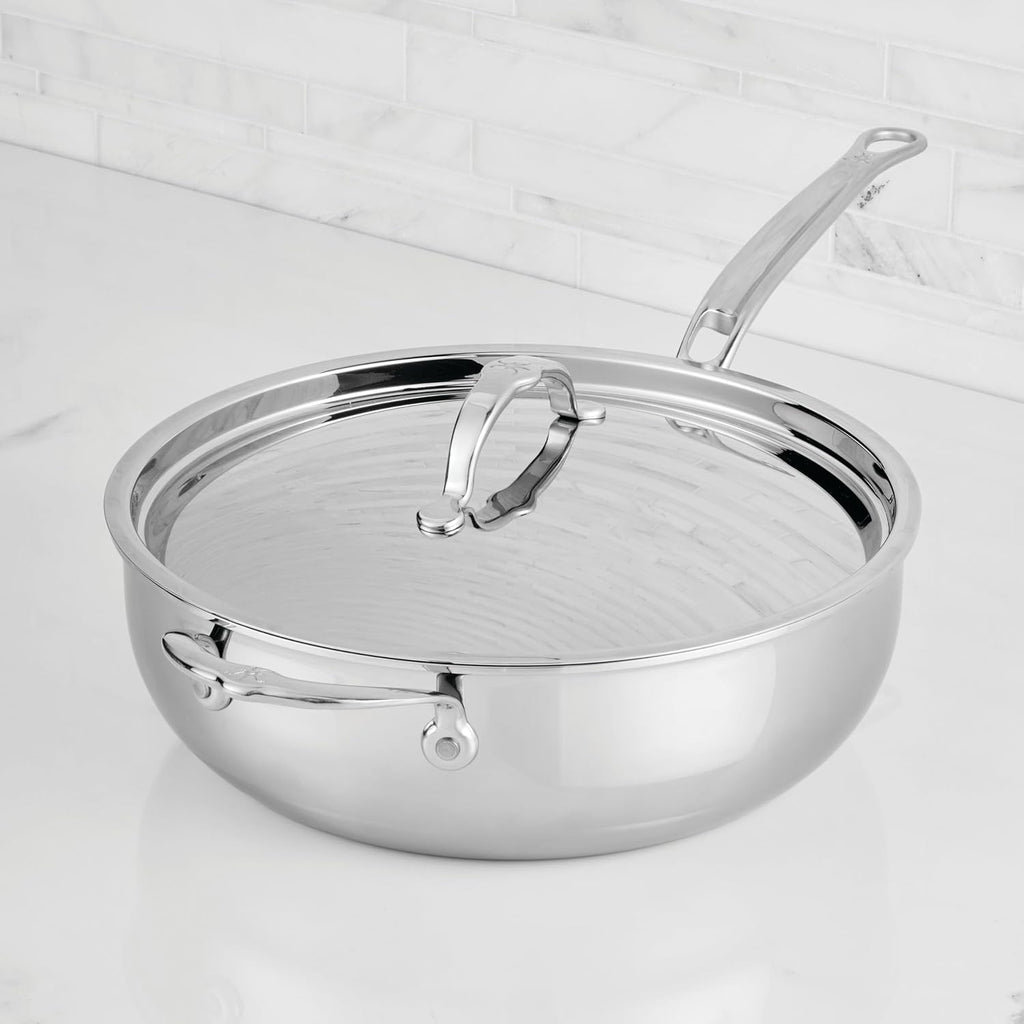 Hestan ProBond Luxe 5-Quart Essential Pan with Lid, Professional Clad Stainless Steel, ProCore Tri-Ply Clad Construction, Polished Exterior, Induction & Oven Safe