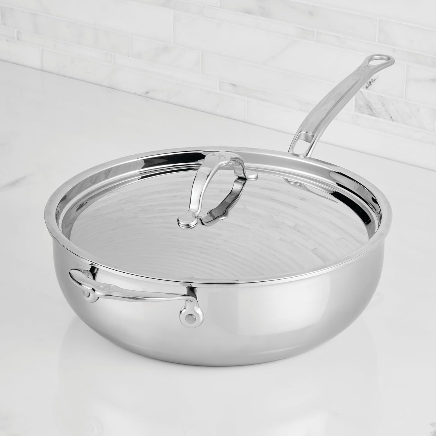 Hestan ProBond Luxe 5-Quart Essential Pan with Lid, Professional Clad Stainless Steel, ProCore Tri-Ply Clad Construction, Polished Exterior, Induction & Oven Safe