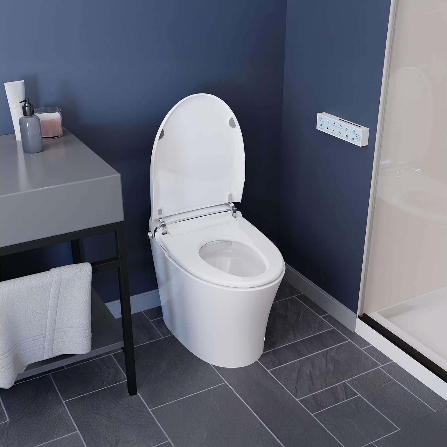 ANZZI One-Piece Smart Bidet Toilet Elongated 1.28 GPF White with Remote Control, Auto Flush, Heated Seat, Warm Water Wash, Dryer and Deodorizer, Foot Sensor Flush Envo Aura Series | TL-STSF851WH