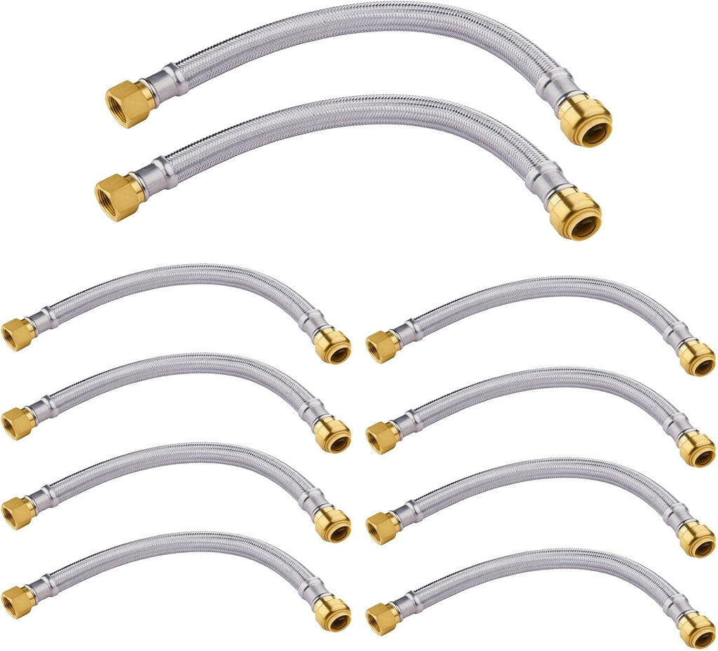 10-Pack HeSun 24-Inch Stainless Steel Water Heater Connector, 1/2' Push-Fit x 3/4' FIP, Push-to-Connect Flexible Heater Hose(HOSE031-10)