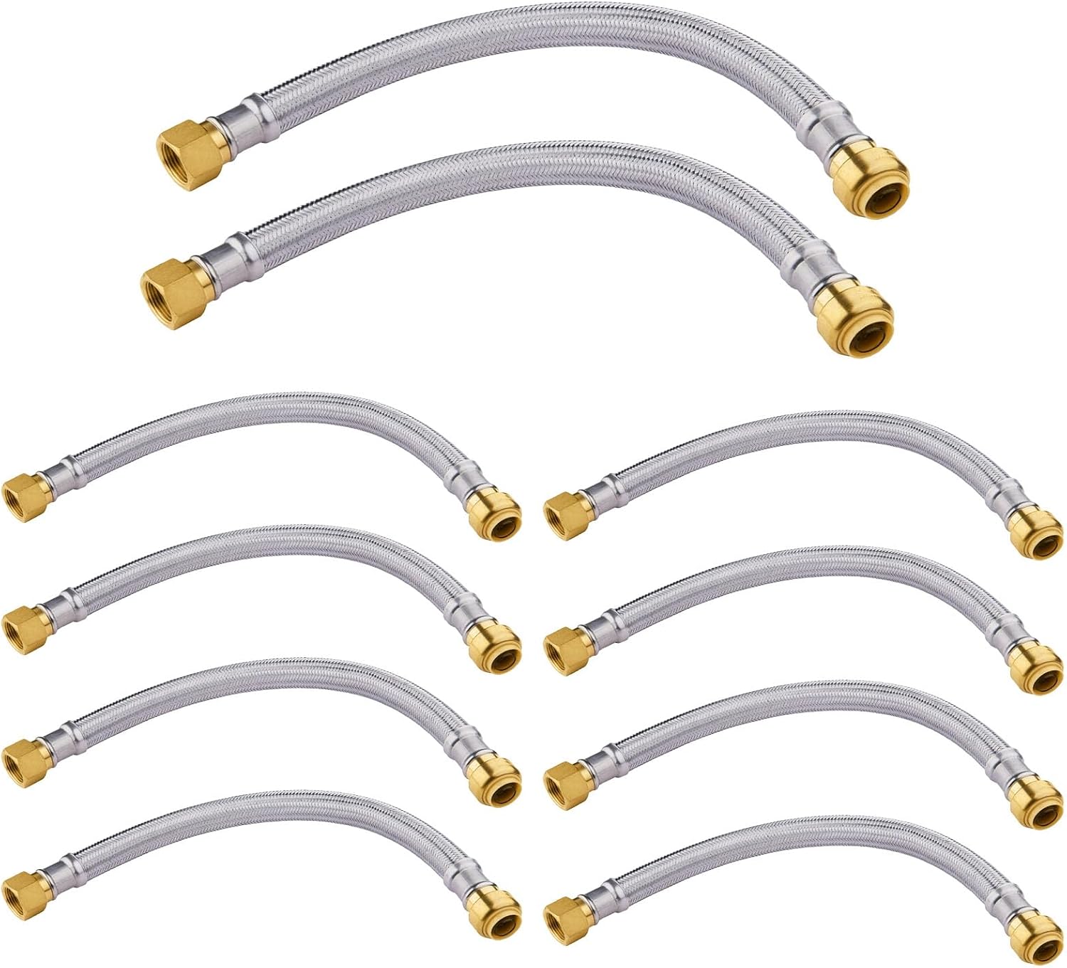 10-Pack HeSun 24-Inch Stainless Steel Water Heater Connector, 1/2' Push-Fit x 3/4' FIP, Push-to-Connect Flexible Heater Hose(HOSE031-10)