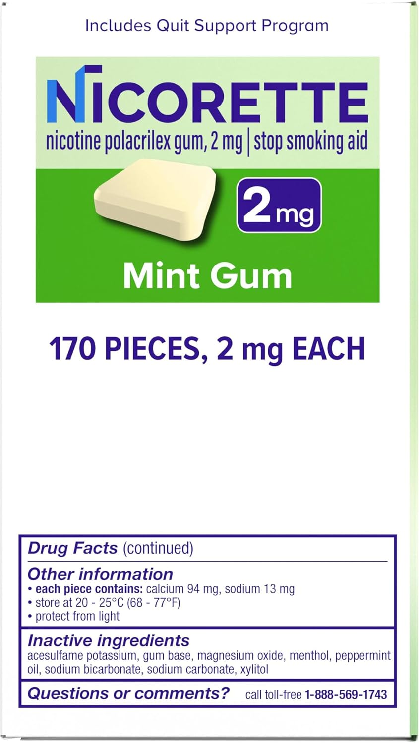 Nicorette 2mg Nicotine Gum to Quit Smoking - Mint Flavored Stop Smoking Aid, 170 Count (Pack of 9)