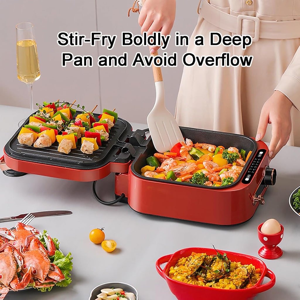 Electric Baking Pan, Smokeless Indoor Electric Frying Pans, 1800W Multifunctional Nonstick Coating Electric Grill Pan, for Hotpot BBQ(Green)