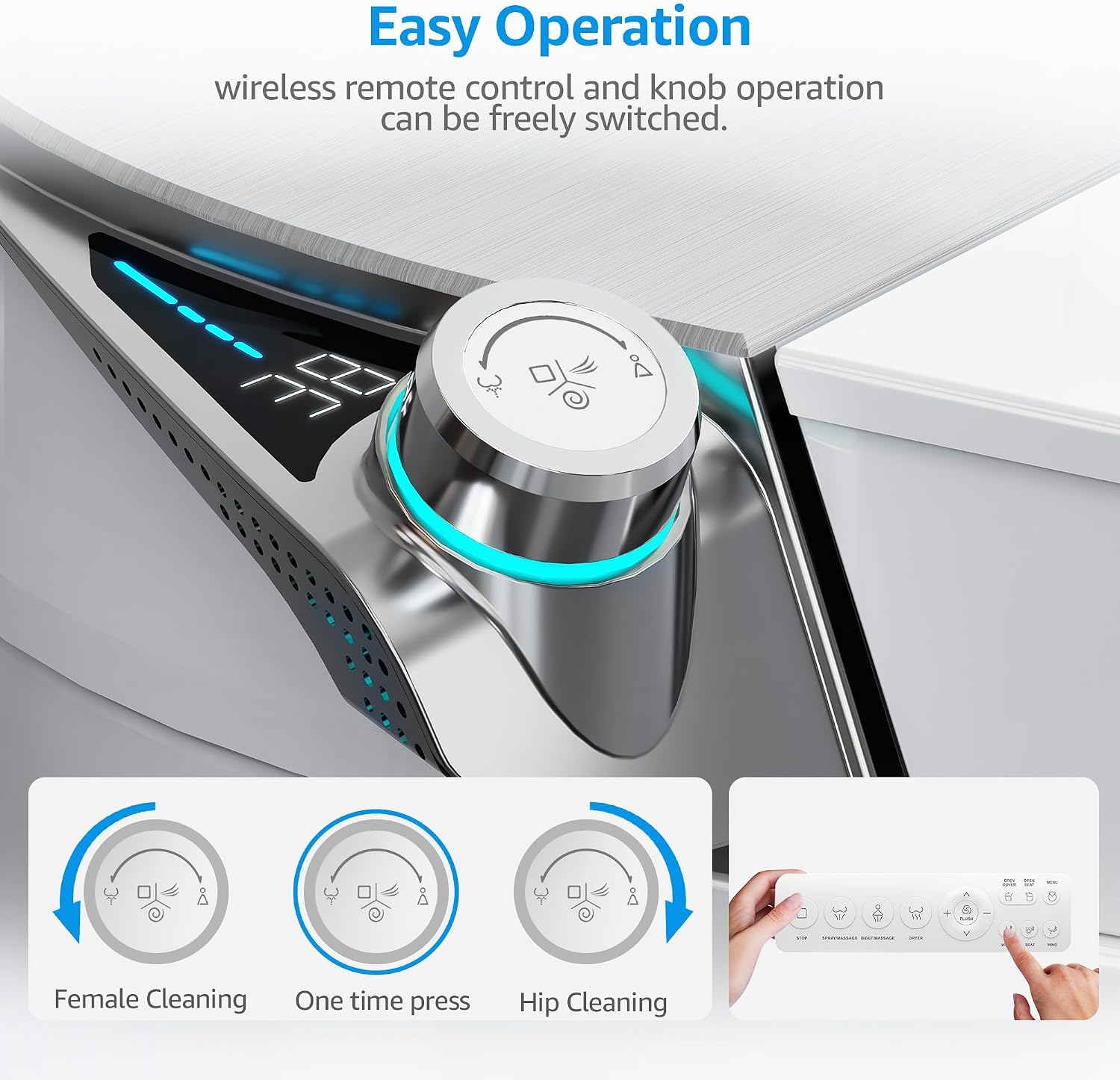 Smart Toilet with Bidet Built In, Auto Open & Close, Foot Sensor Flush, Heated Seat, Warm Water, Dryer, Tankless Dual Flush Elongated Toilet, Foam Shield, LED Night Light & Remote Control