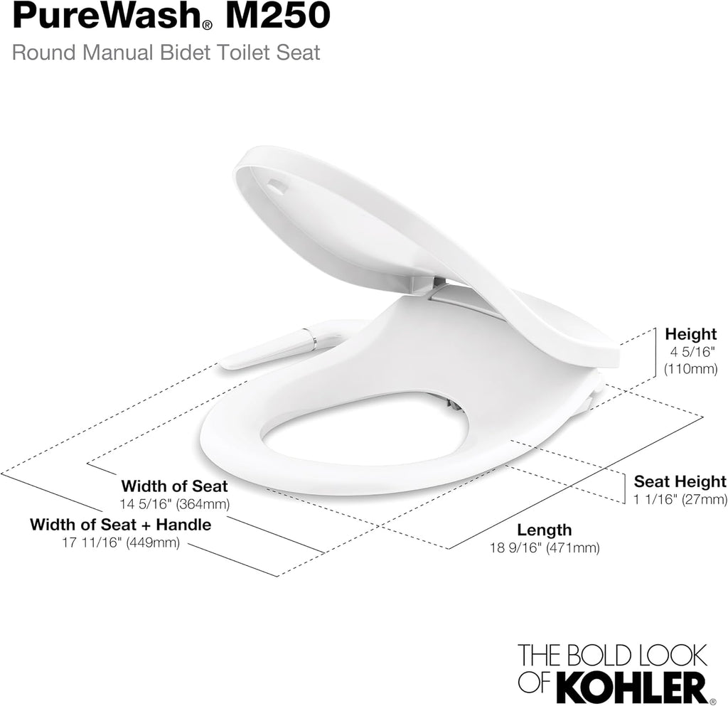 Kohler PureWash M250 Manual Round Bidet Toilet Seat, Biscuit, Quiet-Close Lid Prevents Slamming, Easy Installation with Quick-Release Hinges, Adjustable Spray Position & Pressure (Pack of 2)