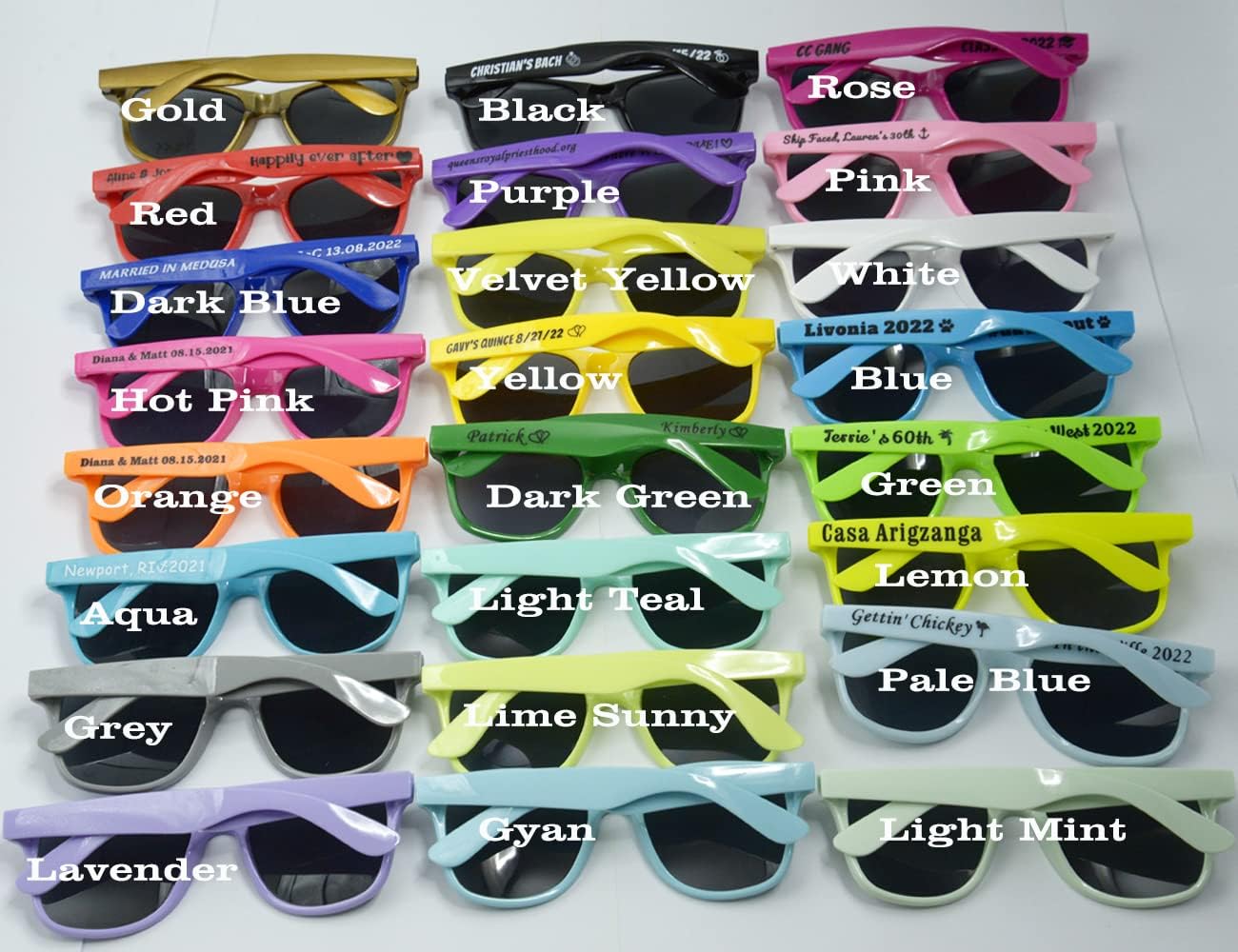 Personalized Sunglasses Bulk Party Favors Adult Gifts Custom Wedding/Bachelor/Birthday/Bridal/Groomman/Company Personalized Party Sunglasses Gifts for Guests (80PC Yellow)
