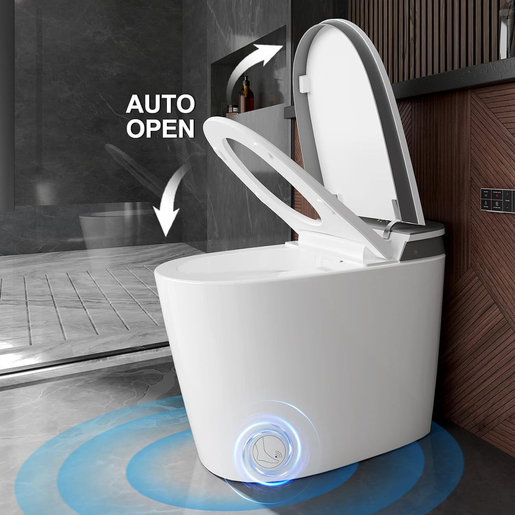 HAWKROWN Smart Toilet with Bidet Built in, Heated Bidet, Auto Open/Close Lid, Foot Sensor Operation, Instant Warm Water