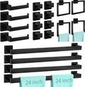 FEILERN 20-Piece Matte Black Bathroom Hardware Set, 24 Inch Bath Towel Bar Set, Stainless Steel Wall Mounted Towel Rack for Bathroom