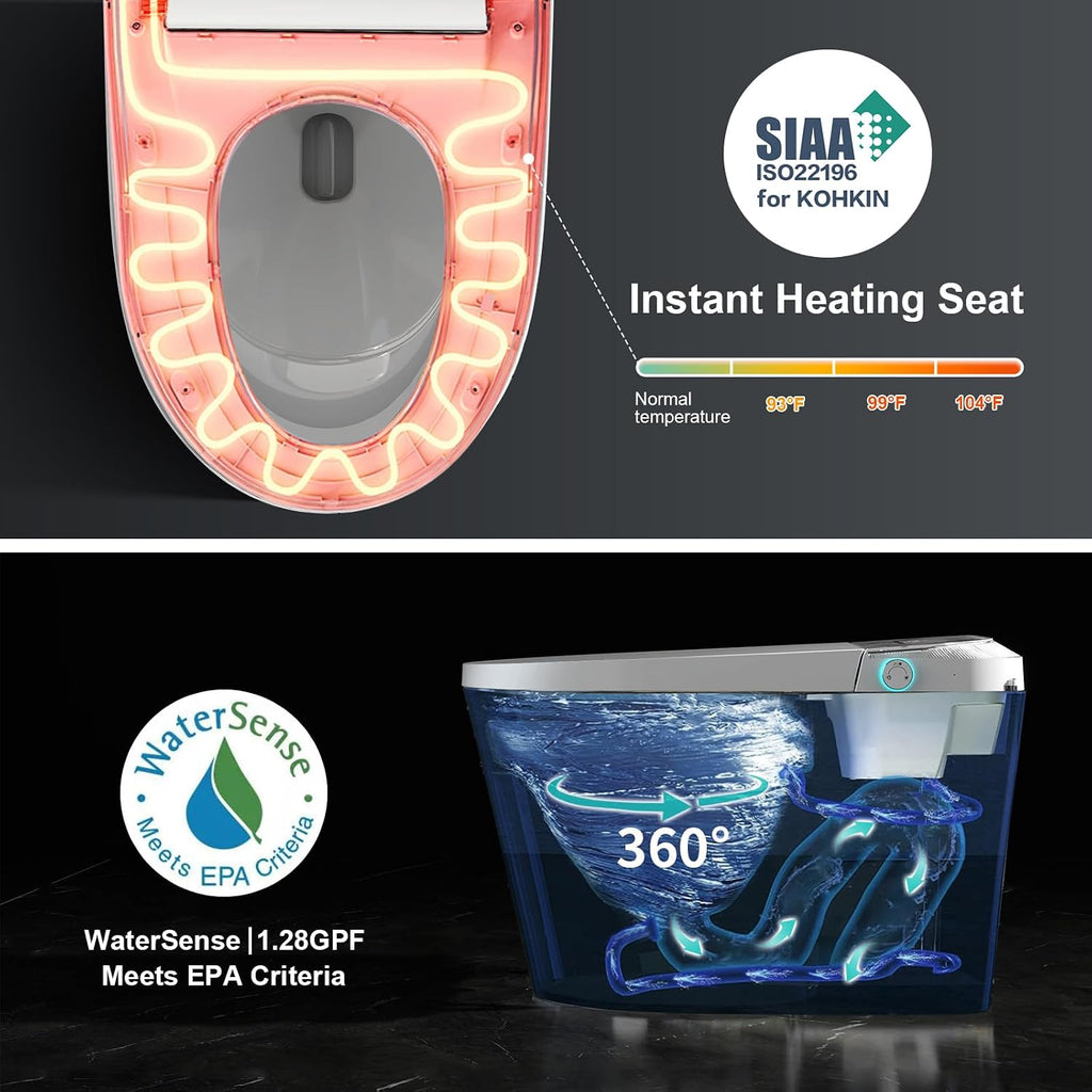 Modern Smart Toilet with Foam Shield, No Bidet Build in, One Piece Tankless Toilet with Heated Seat, Auto Flush & Night Light, Auto Open/Close Lid