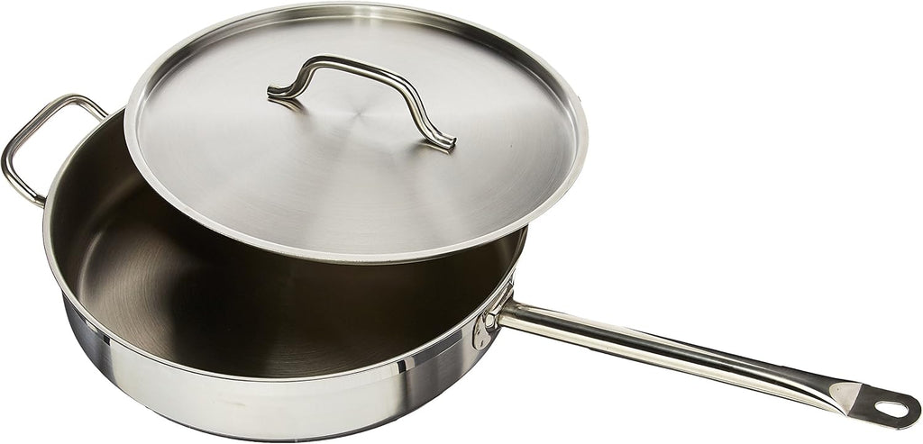 Royal Industries Saute Pan with Helper Handle and Lid, 7 qt, 13.4' x 3' HT, Stainless Steel, Commercial Grade - NSF Certified