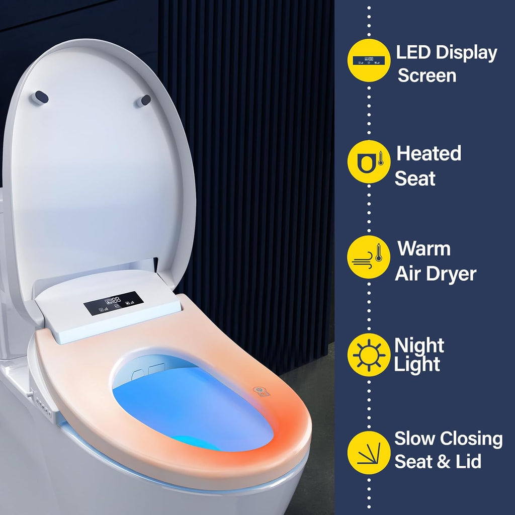 Bidet Toilet Seat with Adjustable Heated Seat & Water, Air Dryer, Quiet Close Lid, Wireless Remote - Electric Bidet Seat 201SP (Elongated)