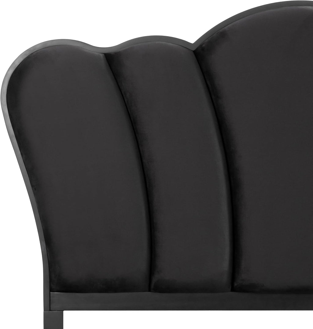 Furniture of America Seabliss Glam Solid Wood 2-Piece Bedroom Set with Padded Headboard Bed, Felt-Lined Top Drawer, Ball-Bearing Glides on Nightstand, Box Spring Needed, Queen, Black