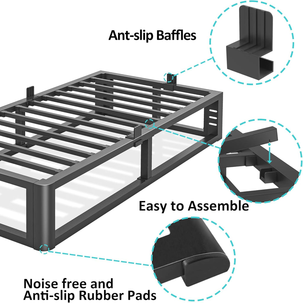 Firpeesy Metal Heavy Duty 18 inch Twin XL Bed Frame with Rounded Corner and Headboard Hole Mattress Retainers 3500 LBS No Box Spring Needed Platform Noise Free Easy Assembly