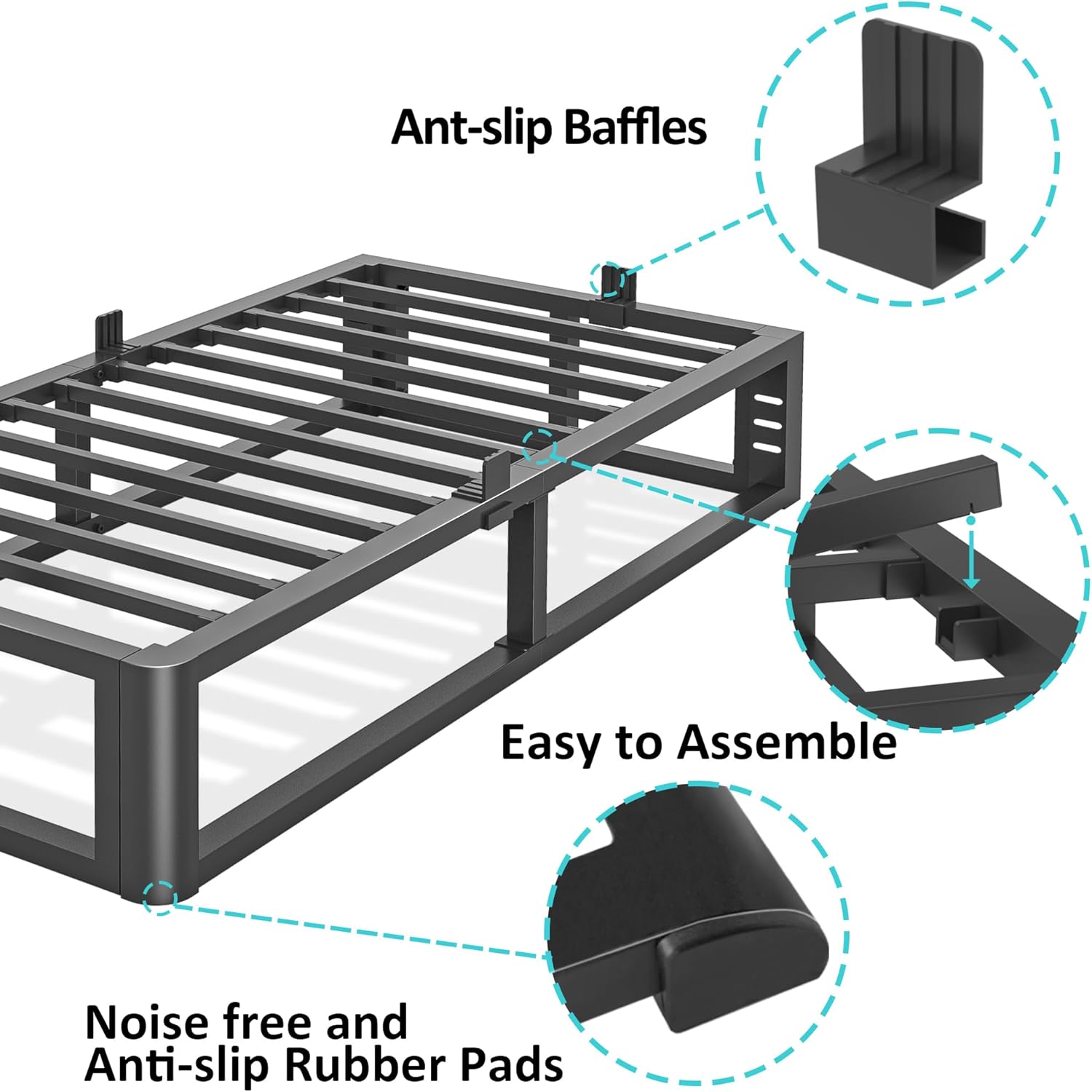 Firpeesy Metal Heavy Duty 18 inch Twin XL Bed Frame with Rounded Corner and Headboard Hole Mattress Retainers 3500 LBS No Box Spring Needed Platform Noise Free Easy Assembly