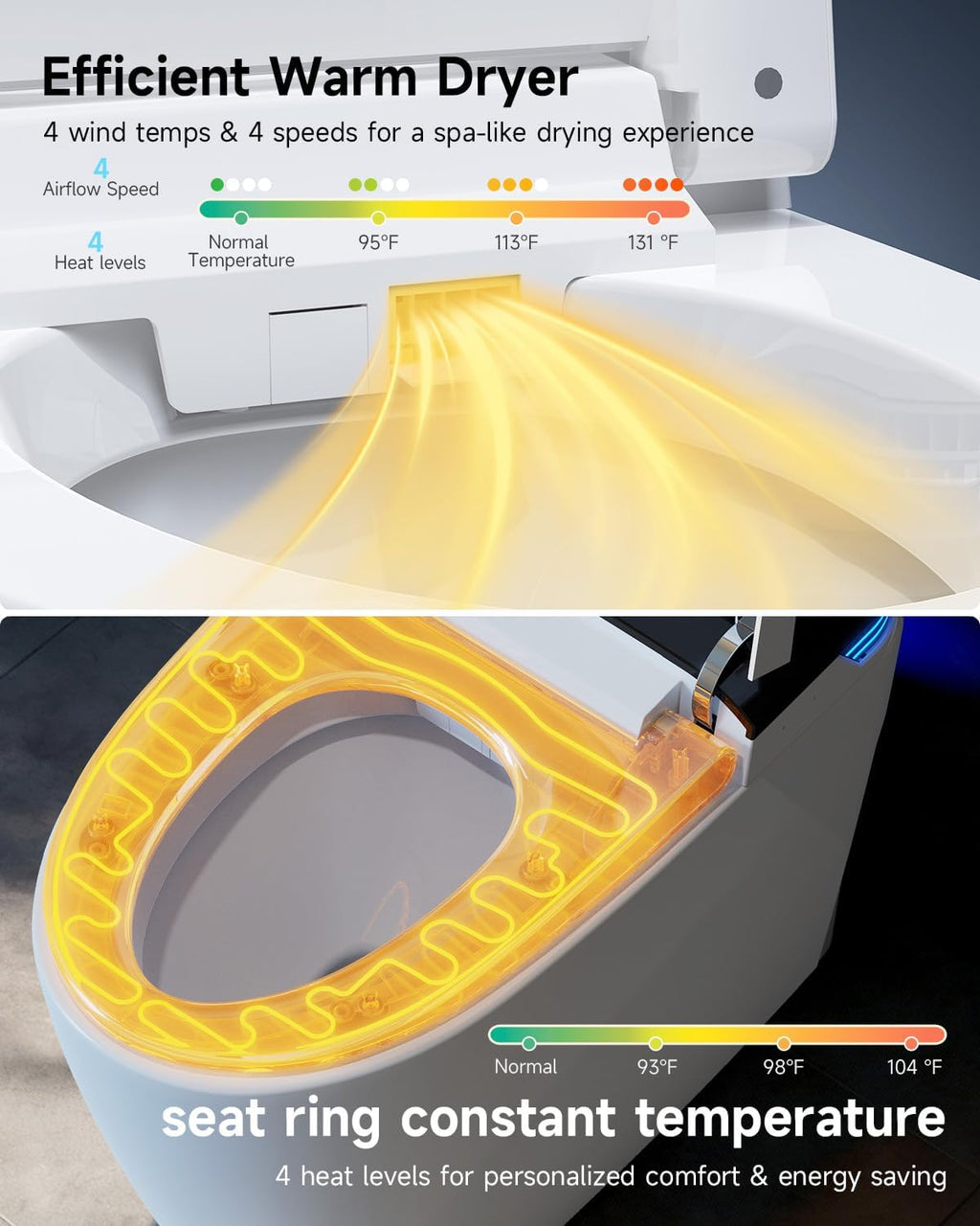 Smart Toilet with Bidet Built In, Elongated One Piece Bidet Toilet with Powerful Flush,Auto Open/Close,Foot Sensor,Heated Seat,Instant Warm Water&Dryer, 1.28 GPF