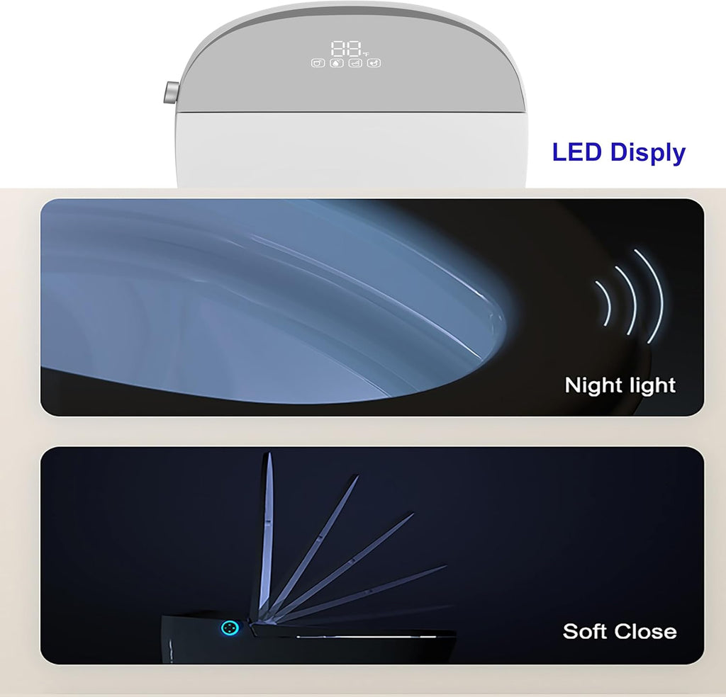 Smart Bidet Toilet with Water Tank – Heated Seat, Warm Wash, Auto Open Flush, Air Dryer, Deodorizer, Night Light, LED Display, 1000g MAP, 3-Year Warranty