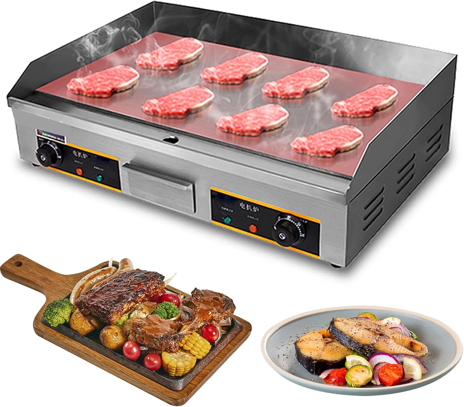 Commercial Electric Griddle 29', 4400W Stainless Steel Countertop Griddle Nonstick Flat Top Grill Indoor with 122℉-572℉Dual Temperature Control