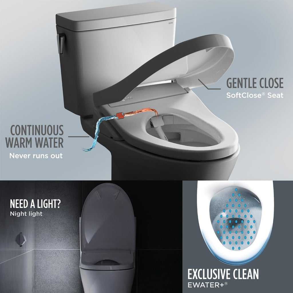 TOTO® S7 WASHLET® Electronic Bidet Toilet Seat with EWATER+® Bowl and Wand Cleaning and Classic Lid, Round, Cotton White - SW4725#01
