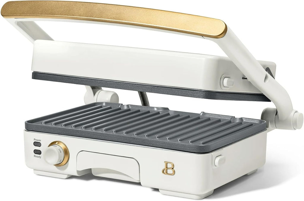 Panini Press Indoor Grill 2-in-1 Electric Contact Grill with Removable Nonstick Plates, 1200W Adjustable Temperature Sandwich Maker (White Icing)