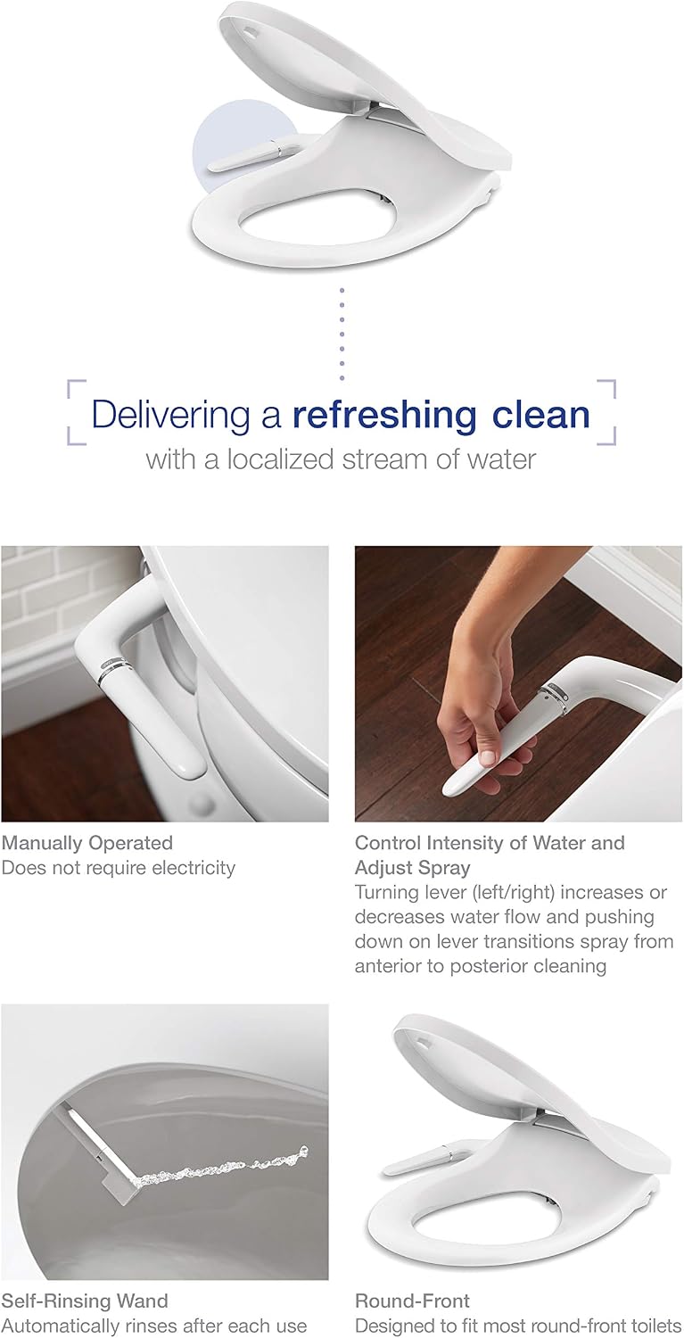 Kohler PureWash M250 Manual Round Bidet Toilet Seat, Biscuit, Quiet-Close Lid Prevents Slamming, Easy Installation with Quick-Release Hinges, Adjustable Spray Position & Pressure (Pack of 2)