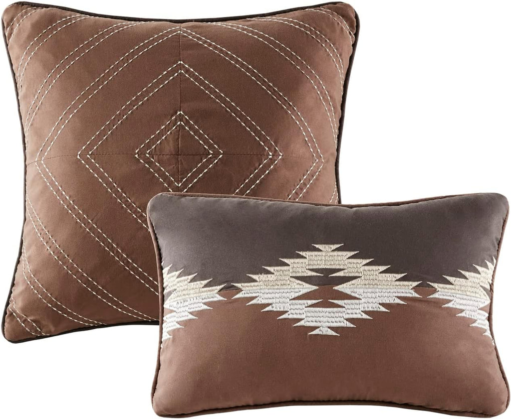 Woolrich King Comforter Set, Southwestern Aztec 8 Piece Bedding Set, Oversized All Season Down Alternative Comforter with Shams, Euro Shams, Decorative Pillows & Bedskirt, Rustic Cabin, Grey Brown