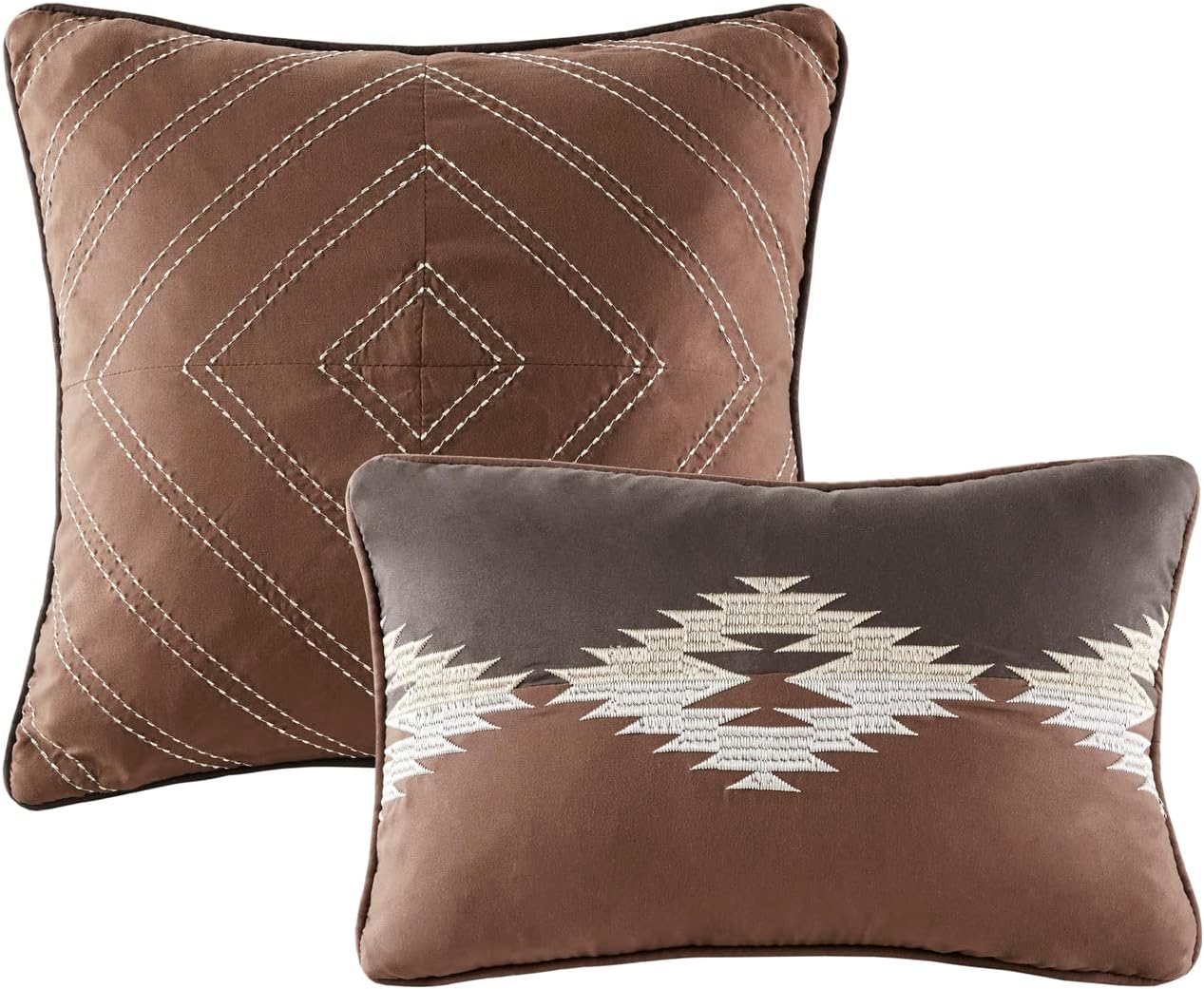 Woolrich King Comforter Set, Southwestern Aztec 8 Piece Bedding Set, Oversized All Season Down Alternative Comforter with Shams, Euro Shams, Decorative Pillows & Bedskirt, Rustic Cabin, Grey Brown
