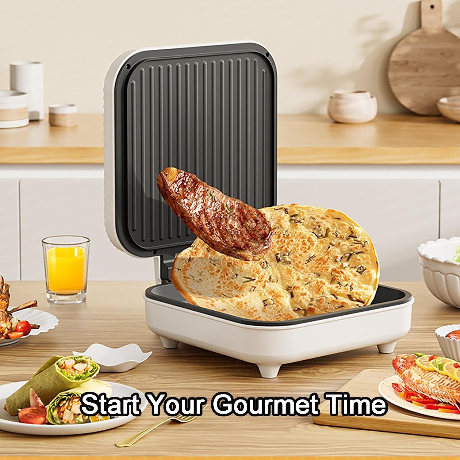 Double-Sided Electric Skillet with Lid, Household Multi-Electric Baking Pan, 180° Folding Electric Grill Pan, for BBQ, Fried Rice, Pizza