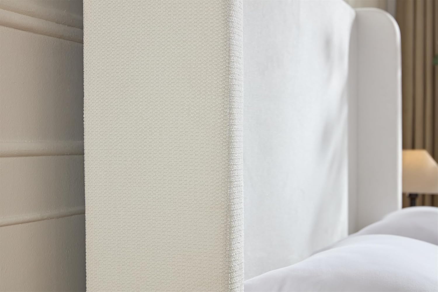 King Size Chenille Bed Frame with 54' Tall Headboard - Cream White Wingback Upholstered Platform Bed Elegant Simplicity Bedroom Furniture Strong Mattress Wood Slats Support No Box Spring Needed