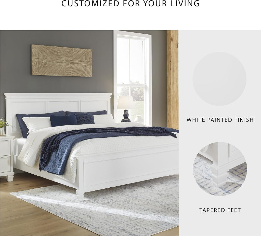 Signature Design by Ashley Fortman Transitional King Panel Bed with Tapered Feet, Foundation or Box Spring Needed, White