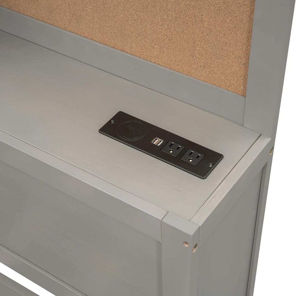 Merax Full Size Daybed with 3 Storage Drawers,Headboard with Shelf,A Set of Sockets and USB Ports,Grey