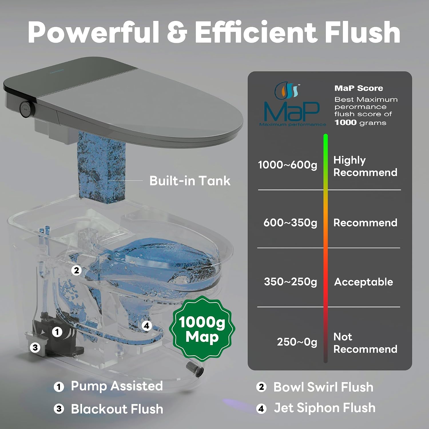 Casta Diva Smart Toilet with Bidet Built in, Auto Open/Close Lid,1000g MaP Flush, Heated Seat & Foam Dispenser, Foot Sensor Auto Flush, Blackout Flush, Bidet Toilet with Tank Built in(CD-K030)