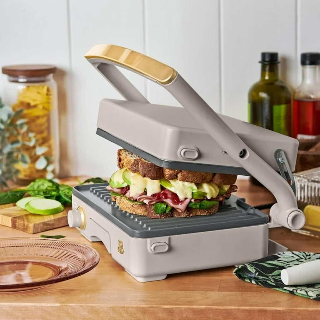 Panini Press Indoor Grill 2-in-1 Electric Contact Grill with Removable Nonstick Plates, 1200W Adjustable Temperature Sandwich Maker (Porcini Taupe)