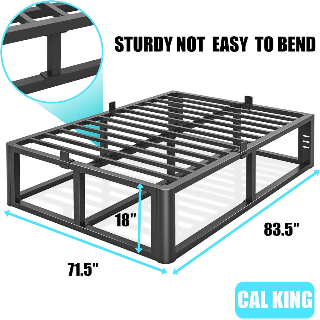 Firpeesy Metal Heavy Duty 18 inch California King Bed Frame with Rounded Corner and Headboard Hole Mattress Retainers 3500 LBS No Box Spring Needed Platform Noise Free Easy Assembly