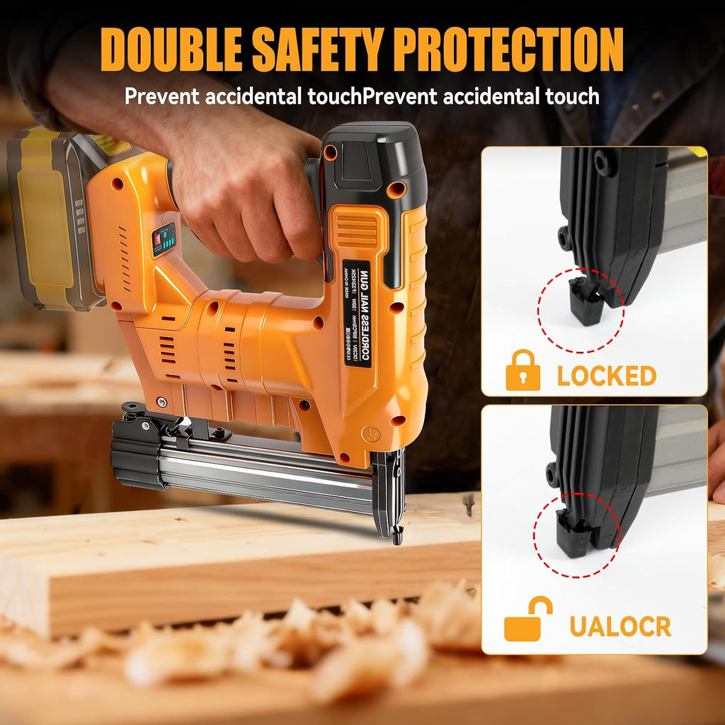 JOJOCY 18GA Cordless 2-in-1 Brad Nailer & Stapler for DeWalt 20V Battery, Powered Nail Gun with 1000 Silver Brad Nails & Gold Crown Staples, Ideal for Woodworking & Home Improvement